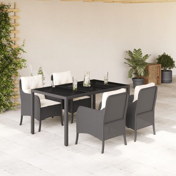 vidaXL Set de muebles jard&iacute;n 5 pzas con cojines rat&aacute;n sint&eacute;tico negro