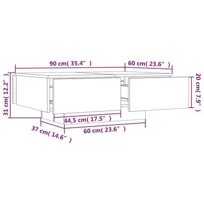 vidaXL Mesa de centro madera contrachapada gris Sonoma 90x60x31 cm