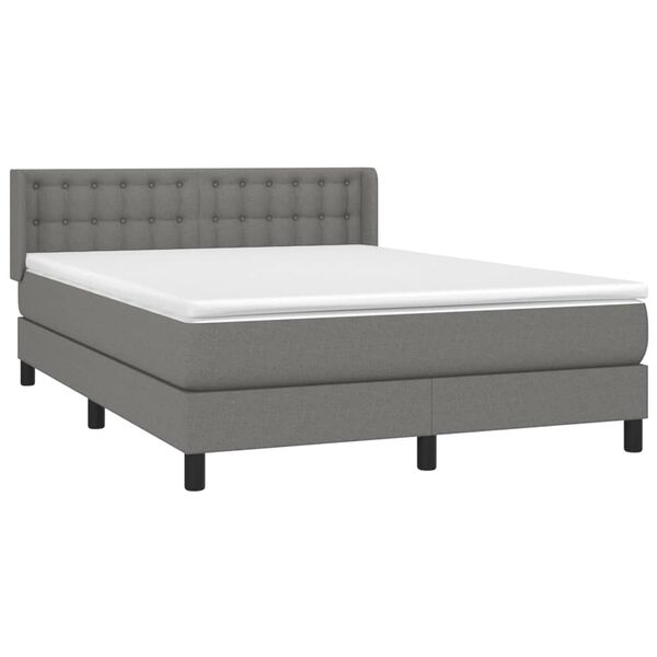 vidaXL Cama box spring con colch&oacute;n tela gris oscuro 140x190 cm