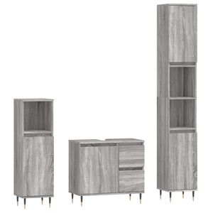 vidaXL Set de muebles de ba&ntilde;o 3 pzas madera contrachapada gris sonoma
