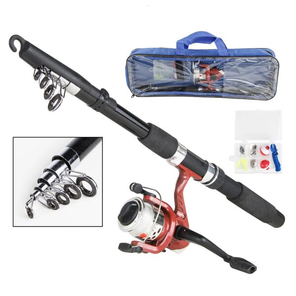 HI Juego de herramientas de pesca con ca&ntilde;a telesc&oacute;pica negro