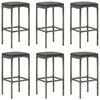 vidaXL Taburetes de cocina con cojines 6 unidades rat&aacute;n sint&eacute;tico gris