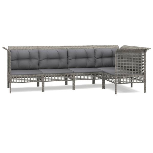 vidaXL Set de muebles de jard&iacute;n 5 pzas y cojines rat&aacute;n sint&eacute;tico gris