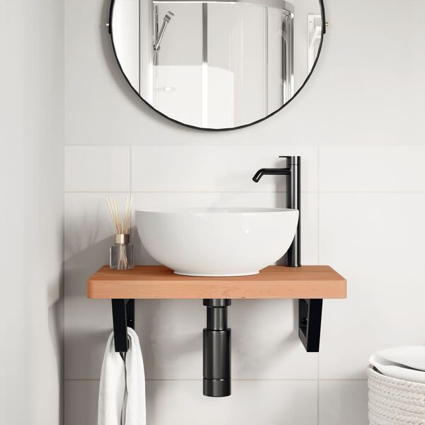 vidaXL Estante de lavabo de pared de acero y madera maciza de haya
