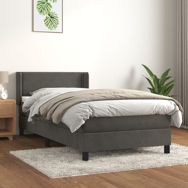 vidaXL Cama box spring con colch&oacute;n terciopelo gris oscuro 90x190 cm