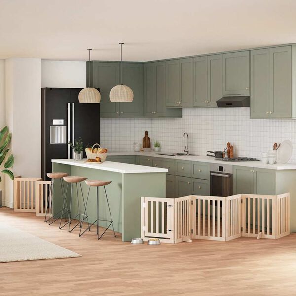 vidaXL Puerta para perros plegable 15 paneles madera de &aacute;lamo 750 cm