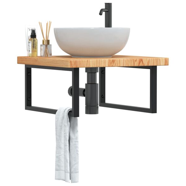 vidaXL Estante de lavabo de pared de acero y madera maciza de roble