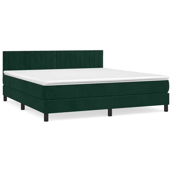 vidaXL Cama box spring con colch&oacute;n terciopelo verde oscuro 160x200 cm