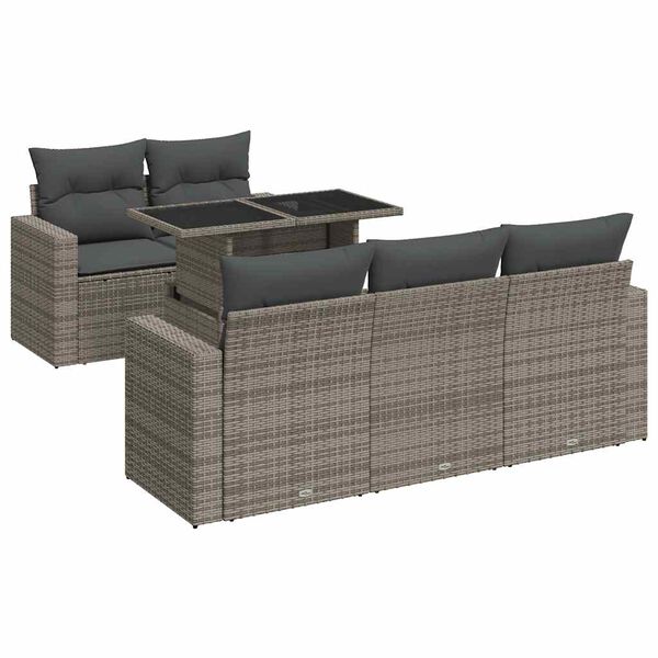 vidaXL Set de muebles de jard&iacute;n 6 pzas y cojines rat&aacute;n sint&eacute;tico gris