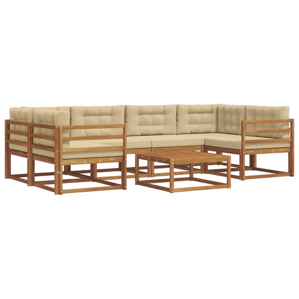 vidaXL Conjunto de sof&aacute;s de exterior con coj&iacute;n 7 pcs Natural y Beige