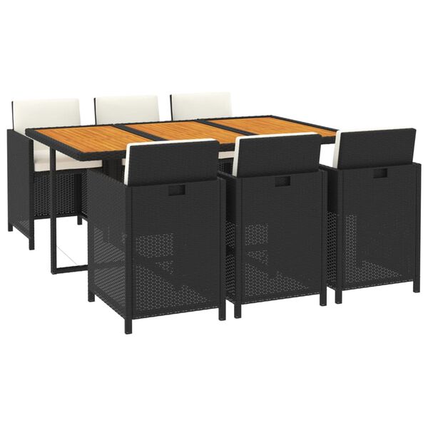 vidaXL Set de comedor de jard&iacute;n 7 pzas y cojines rat&aacute;n sint&eacute;tico negro