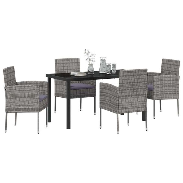vidaXL Conjunto de Comedor de Jard&iacute;n 5 pcs Gris rat&aacute;n sint&eacute;tico