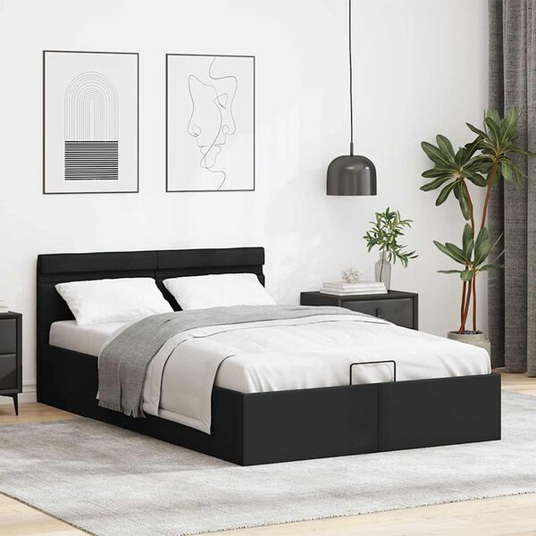 vidaXL Cama hidr&aacute;ulica almacenaje LED sin colch&oacute;n negro 120x200 cm