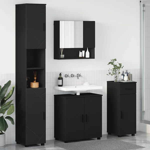 vidaXL Juego de muebles de ba&ntilde;o con caj&oacute;n con puerta 4 pcs Negro
