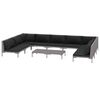 vidaXL Muebles de jard&iacute;n 10 pzas y cojines rat&aacute;n sint&eacute;tico gris oscuro