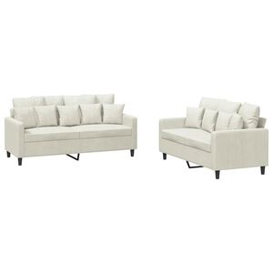 vidaXL Juego de sof&aacute;s con cojines 2 piezas terciopelo crema