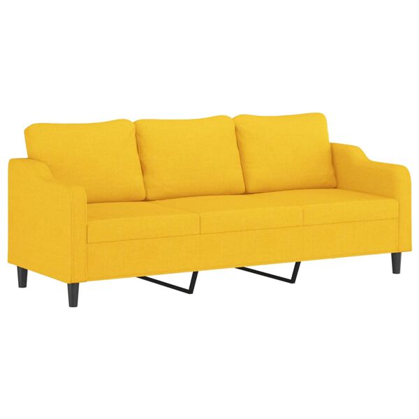 vidaXL Sof&aacute; de 3 plazas con taburete de tela amarillo claro 210 cm