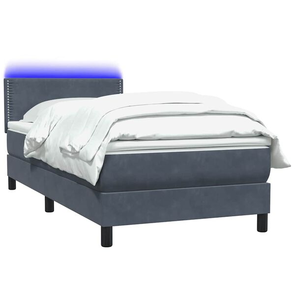 vidaXL Cama box spring con colch&oacute;n y LED terciopelo gris oscuro 90x210 cm