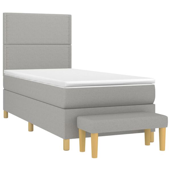 vidaXL Cama box spring con colch&oacute;n tela gris claro 90x190 cm