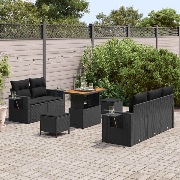 vidaXL Conjunto de sof&aacute; de jard&iacute;n 8 pcs Negro rat&aacute;n sint&eacute;tico