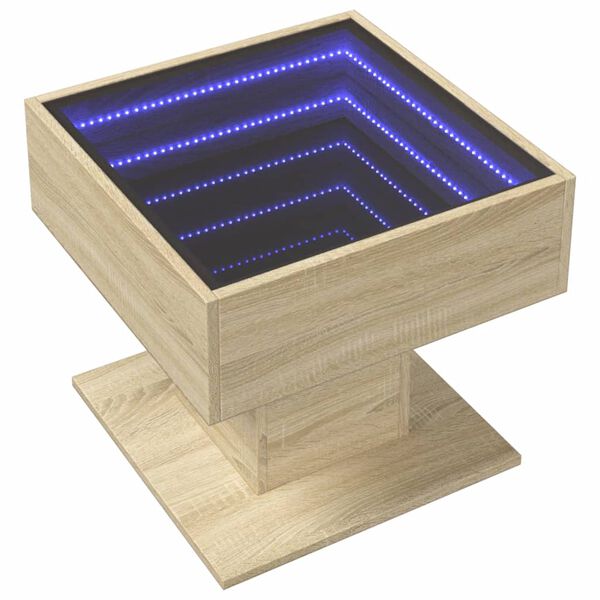 vidaXL Mesa de centro y LED madera ingenier&iacute;a roble Sonoma 50x50x45 cm
