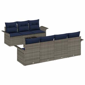 vidaXL Conjunto de sof&aacute; de jard&iacute;n 8 uds. Gris y marino rat&aacute;n sint&eacute;tico