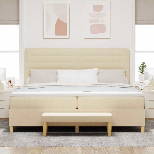 vidaXL Cama tipo Box Spring con colch&oacute;n Crema 200 x 200 cm tela