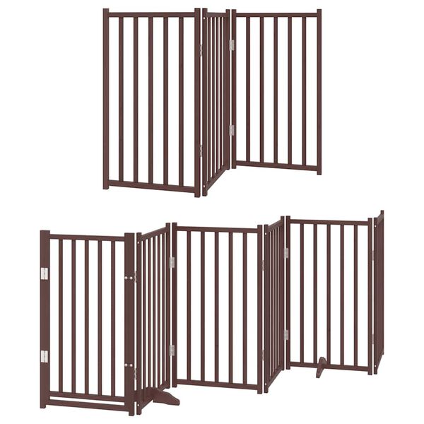 vidaXL Puerta de perros plegable 9 paneles madera &aacute;lamo marr&oacute;n 450 cm