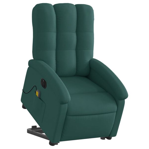 vidaXL Sillón masaje eléctrico reclinable elevable tela verde oscuro