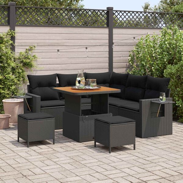 vidaXL Conjunto de sof&aacute; de jard&iacute;n 8 pcs Negro rat&aacute;n sint&eacute;tico