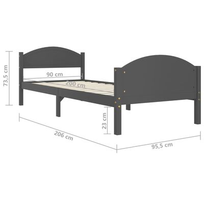 vidaXL Estructura de cama madera maciza de pino gris oscuro 90x200 cm