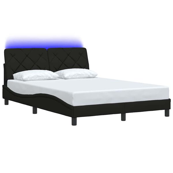 vidaXL Estructura cama con LED sin colch&oacute;n tela negro 140x190 cm