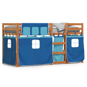 vidaXL Litera con cortinas madera maciza de pino azul 90x200 cm