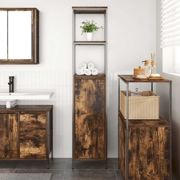vidaXL Mueble de ba&ntilde;o con estantes roble ahumado 36x35x165 cm