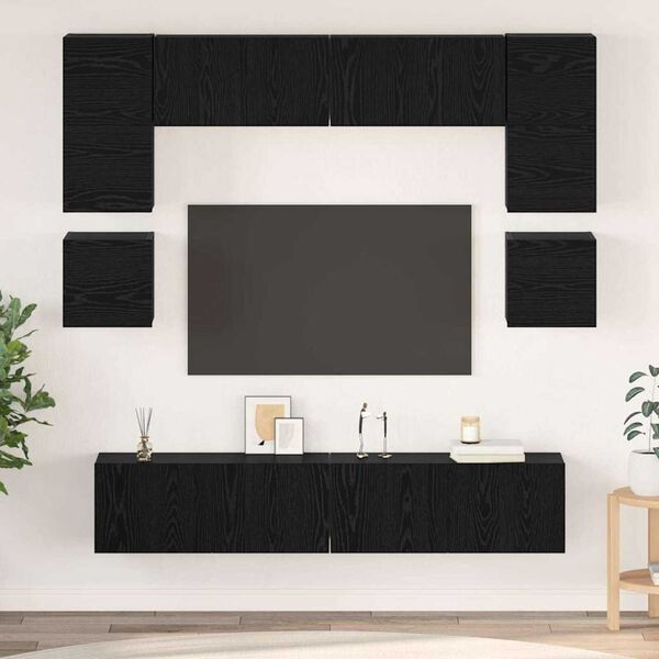 vidaXL Conjunto de mueble de TV 8 pcs Roble Negro Madera de ingenier&iacute;a