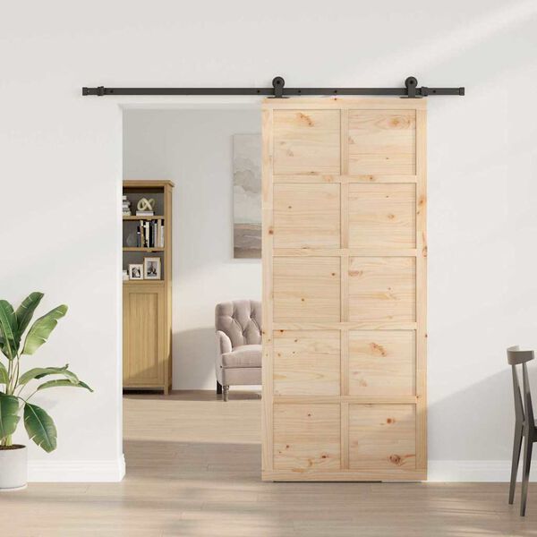 vidaXL Puerta Corredera Marr&oacute;n 90 x 208 cm Madera de pino macizo