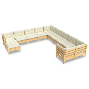 vidaXL Muebles de jard&iacute;n 11 piezas y cojines madera de pino crema