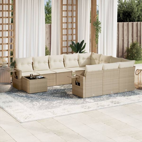 vidaXL Set de sof&aacute;s de jard&iacute;n 11pzas con cojines rat&aacute;n sint&eacute;tico beige