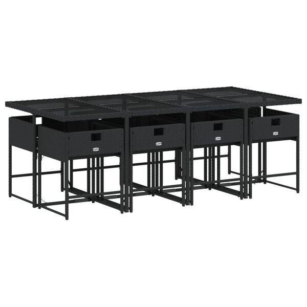 vidaXL Set de comedor de jard&iacute;n 9 pzas y cojines rat&aacute;n sint&eacute;tico negro