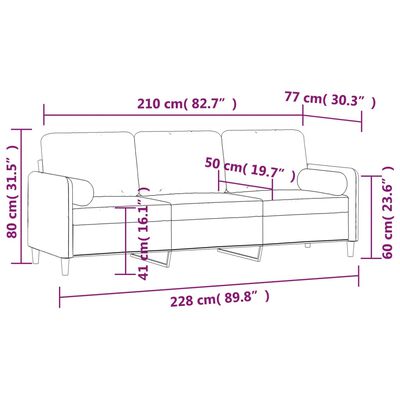 vidaXL Sofá 3 plazas almohadas y cojines terciopelo gris claro 210 cm