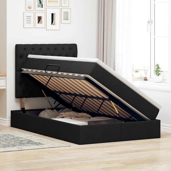 vidaXL Cama con almacenamiento Negro 120 x 200 cm Cuero sintético