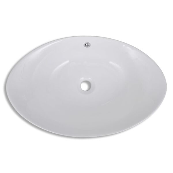 vidaXL Lavabo ovalado y orificio desbordamiento cerámica 59x38,5 cm