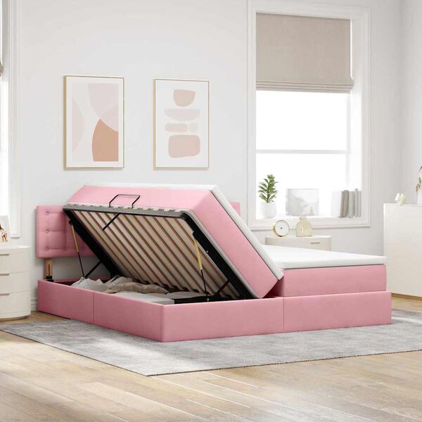 vidaXL Cama con almacenamiento con colch&oacute;n Rosa 90 x 200 cm