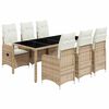 vidaXL Set de mesa y sillas de jard&iacute;n 7 pzas y cojines rat&aacute;n PE beige
