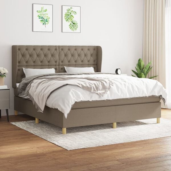 vidaXL Cama box spring con colch&oacute;n tela gris taupe 160x200 cm