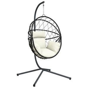vidaXL Silla colgante huevo con soporte rat&aacute;n y acero beige