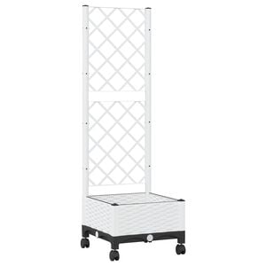 vidaXL Jardinera con enrejado y ruedas Blanco 40 x 40 x 131,5 cm PP