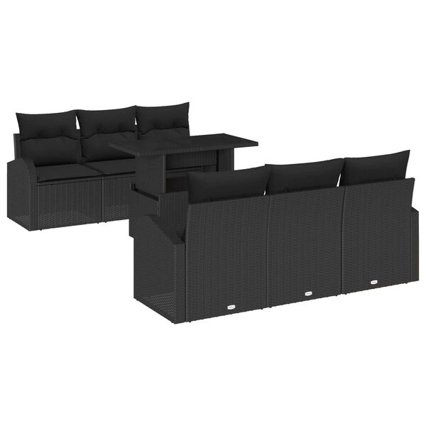 vidaXL Conjunto de sof&aacute; de jard&iacute;n 7 pcs Negro Rattan de Poli&eacute;ster