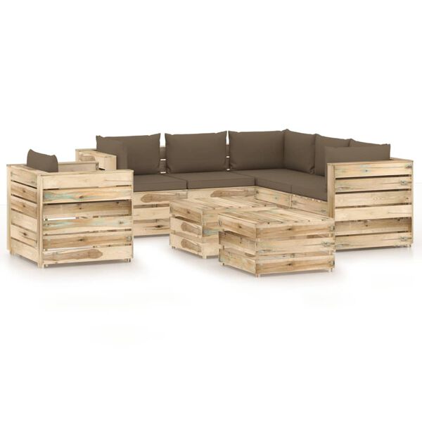 vidaXL Muebles de jard&iacute;n 8 piezas con cojines madera impregnada verde