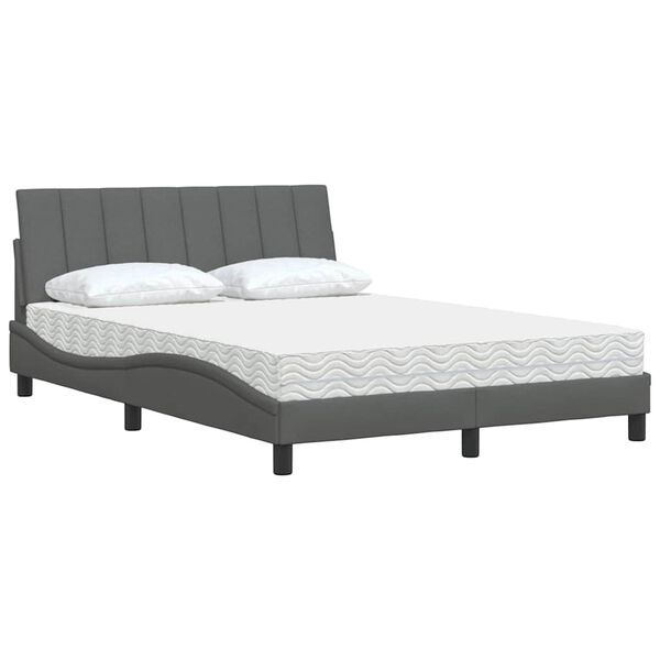 vidaXL Cama con colchón Hanko tela gris oscuro 140x200 cm